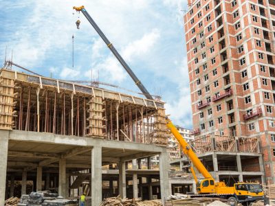 Crane truck on the construction site